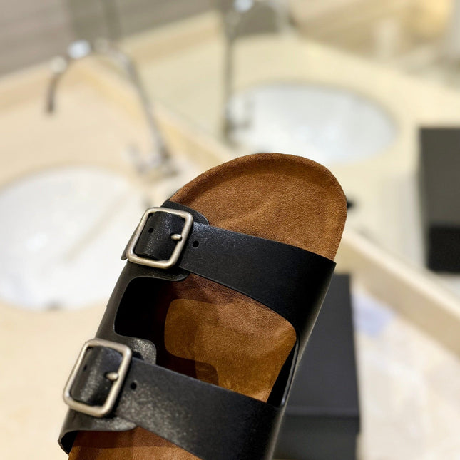 SL Flat Sandal Women Brown Seude Black Calfskin