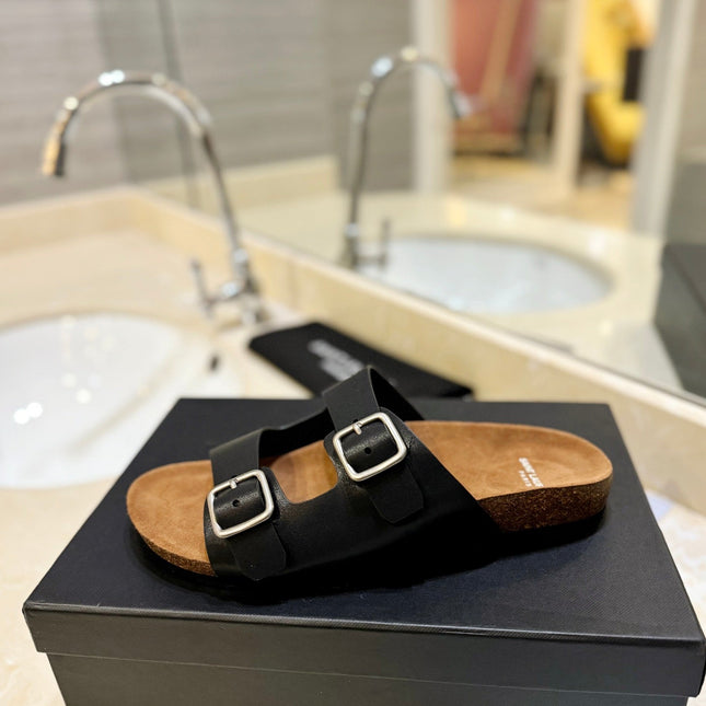 SL Flat Sandal Women Brown Seude Black Calfskin