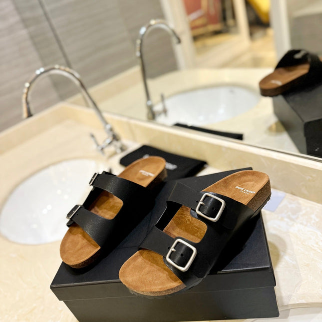 SL Flat Sandal Women Brown Seude Black Calfskin