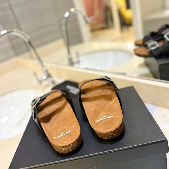 SL Flat Sandal Women Brown Seude Black Calfskin