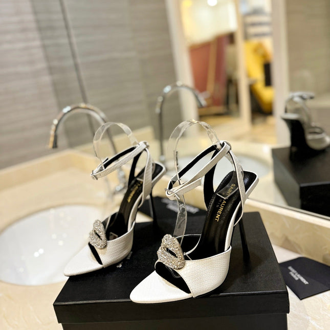 SL AYERS SNAKE CRYSTAL SANDAL WHITE CALFSKIN