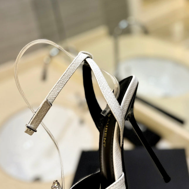 SL AYERS SNAKE CRYSTAL SANDAL WHITE CALFSKIN
