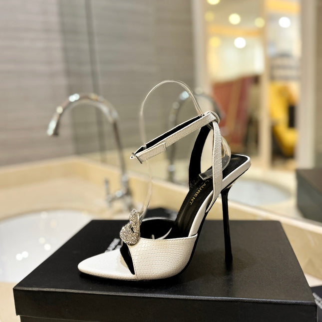 SL AYERS SNAKE CRYSTAL SANDAL WHITE CALFSKIN