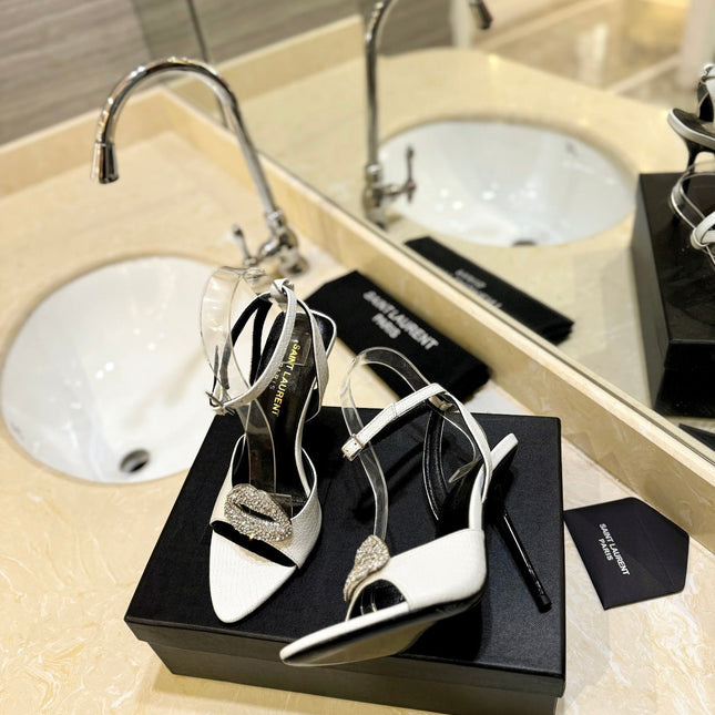 SL AYERS SNAKE CRYSTAL SANDAL WHITE CALFSKIN