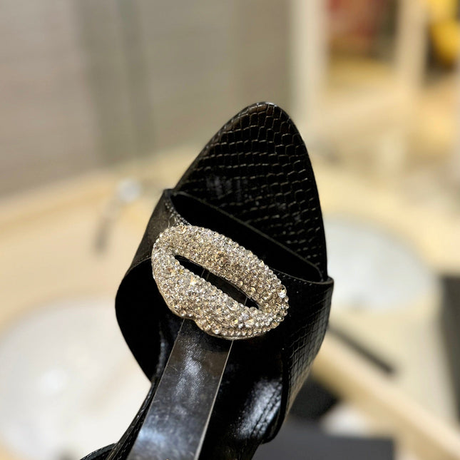 SL AYERS SNAKE CRYSTAL SANDAL BLACK CALFSKIN