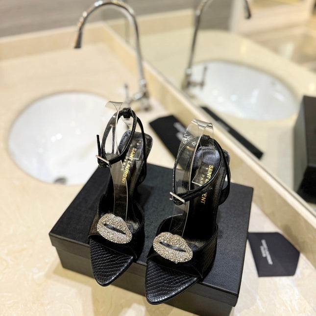 SL AYERS SNAKE CRYSTAL SANDAL BLACK CALFSKIN