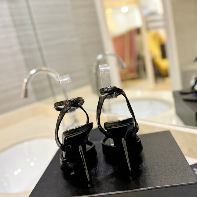 SL AYERS SNAKE CRYSTAL SANDAL BLACK CALFSKIN