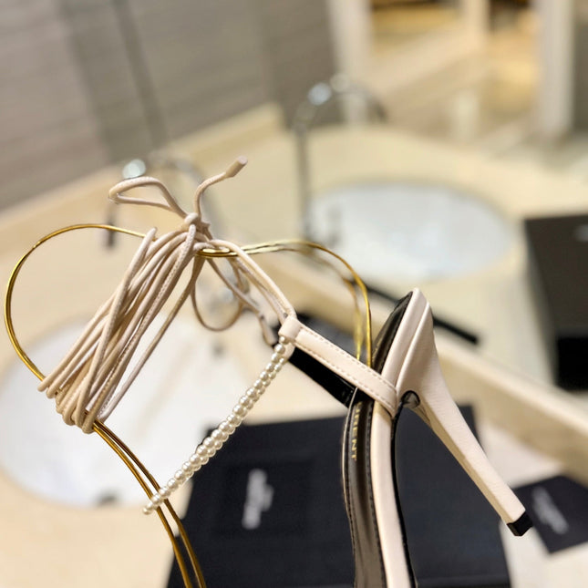 SL PEARL HIGH HEEL SANDALS CREAM CALFSKIN