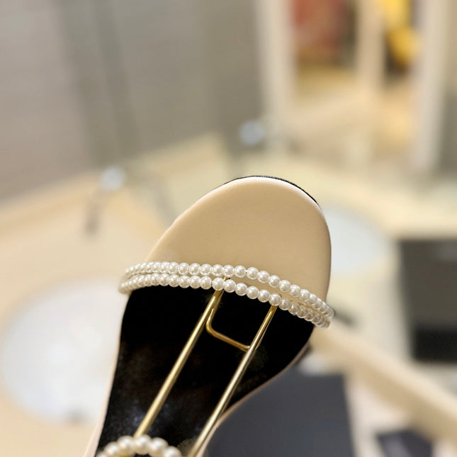 SL PEARL HIGH HEEL SANDALS CREAM CALFSKIN