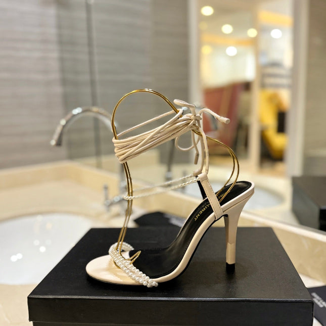 SL PEARL HIGH HEEL SANDALS CREAM CALFSKIN