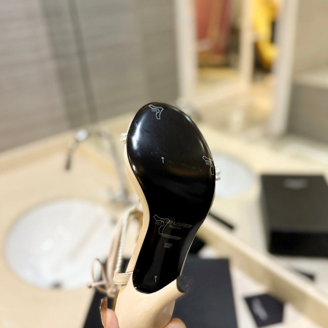 SL PEARL HIGH HEEL SANDALS CREAM CALFSKIN