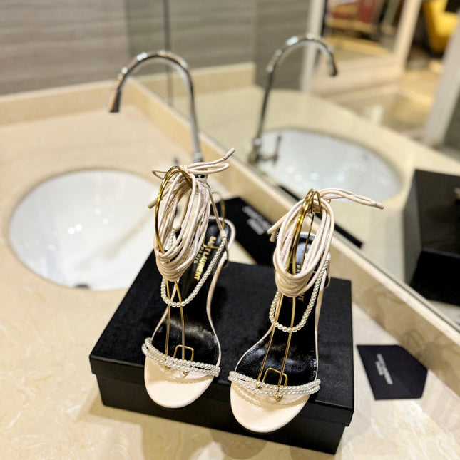 SL PEARL HIGH HEEL SANDALS CREAM CALFSKIN