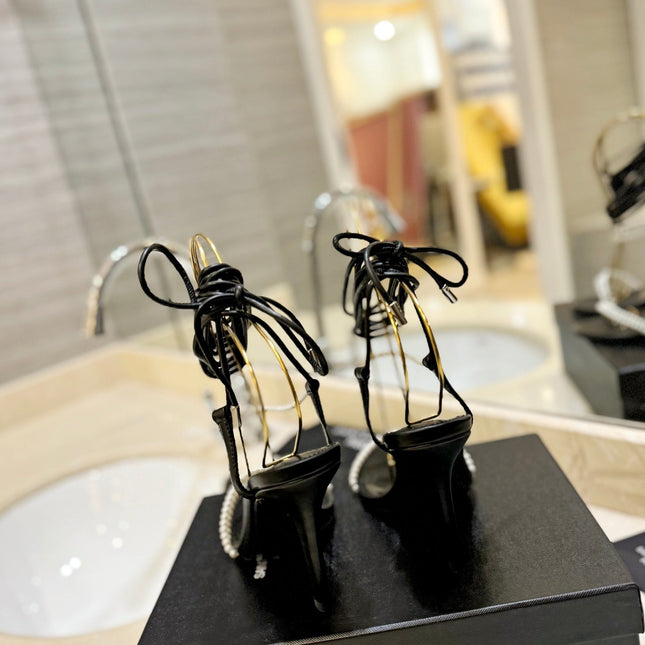 SL PEARL HIGH HEEL SANDALS BLACK CALFSKIN