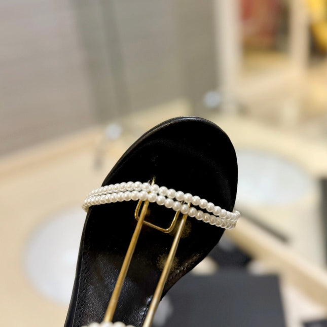 SL PEARL HIGH HEEL SANDALS BLACK CALFSKIN