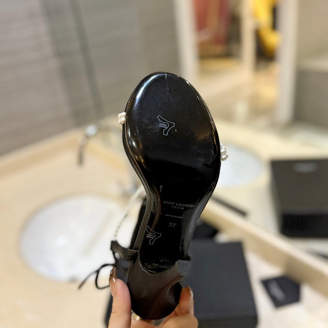 SL PEARL HIGH HEEL SANDALS BLACK CALFSKIN