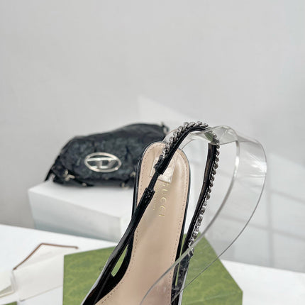 GG SIGNORIA 45 SLINGBACK PUMP GLOSSY BLACK LAMBSKIN