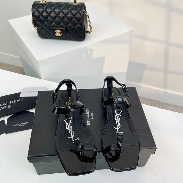 SL CASSANDRA ONE SANDAL FLAT BLACK CALFSKIN