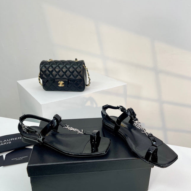 SL Cassandra Flat Sandals Black Patent Leather