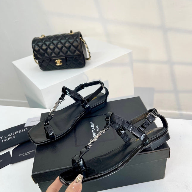 SL Cassandra Flat Sandals Black Patent Leather