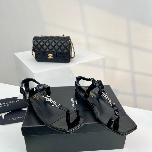 SL Cassandra Flat Sandals Black Patent Leather