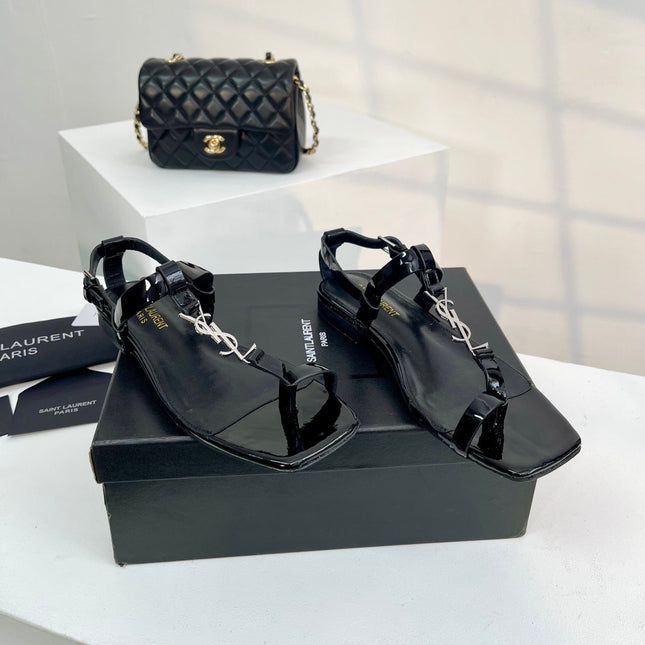 SL CASSANDRA ONE SANDAL FLAT BLACK CALFSKIN