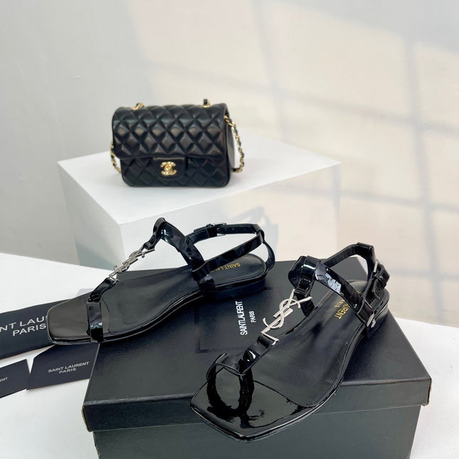 SL CASSANDRA ONE SANDAL FLAT BLACK CALFSKIN