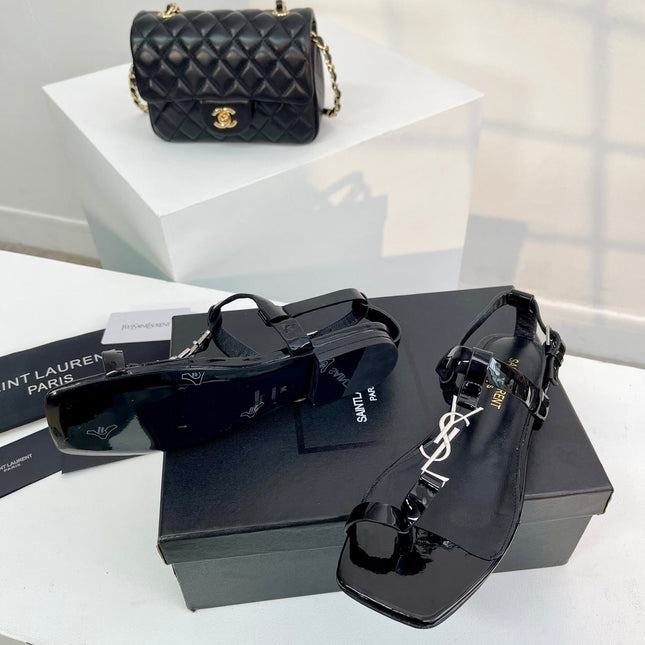 SL CASSANDRA ONE SANDAL FLAT BLACK CALFSKIN