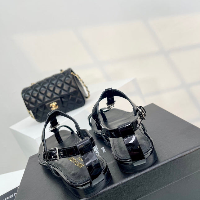 SL CASSANDRA ONE SANDAL FLAT BLACK CALFSKIN