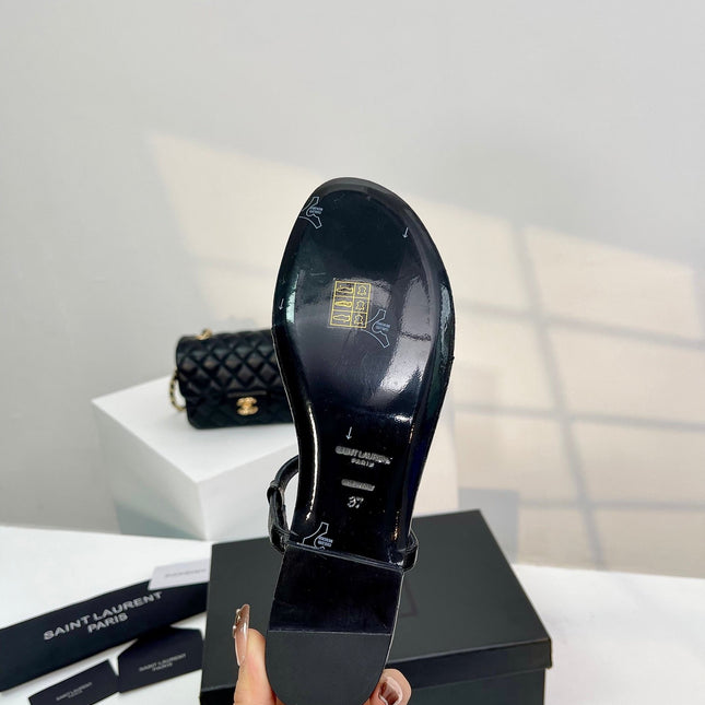 SL Cassandra Croc-Embossed Thong Sandals Black Leather