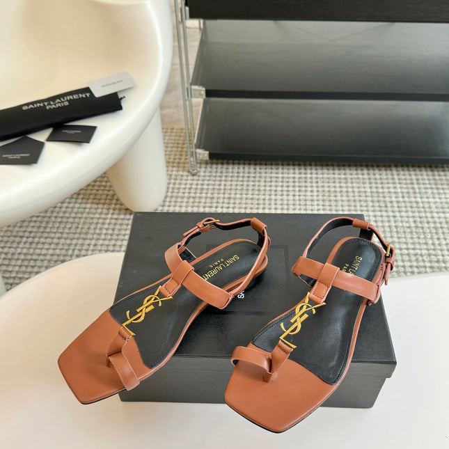 SL Cassandra Flat Sandals Black Tan Leather