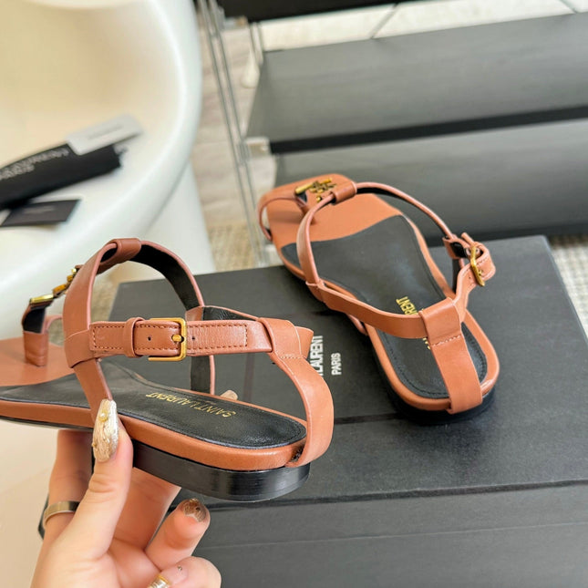 SL Cassandra Flat Sandals Black Tan Leather