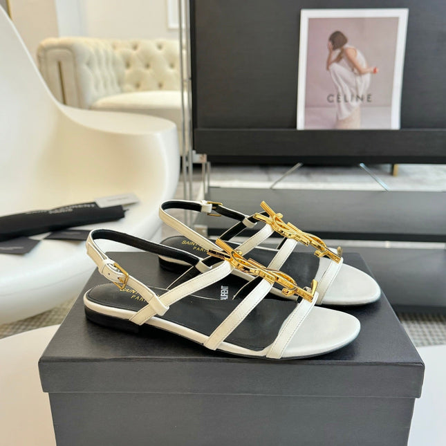 SL CASSANDRA TRIPLE SANDAL FLAT WHITE CALFSKIN