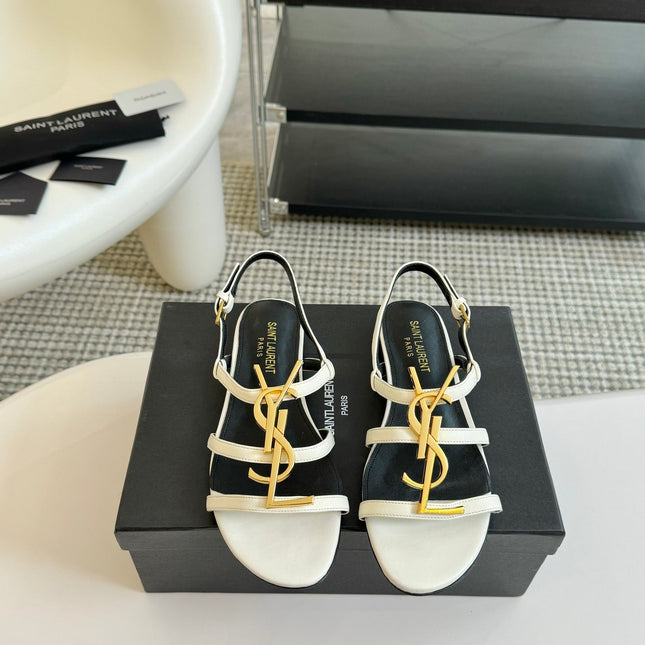 SL CASSANDRA TRIPLE SANDAL FLAT WHITE CALFSKIN