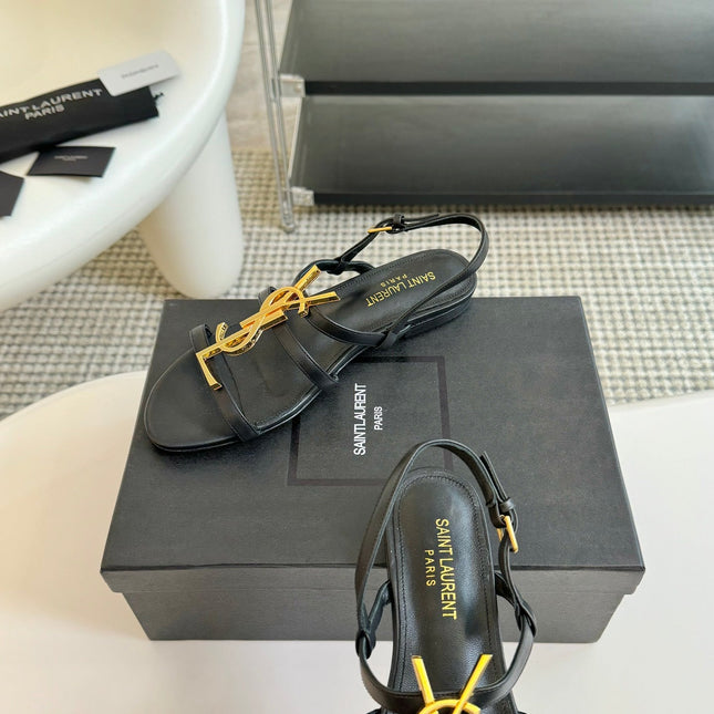 SL CASSANDRA TRIPLE SANDAL FLAT BLACK CALFSKIN