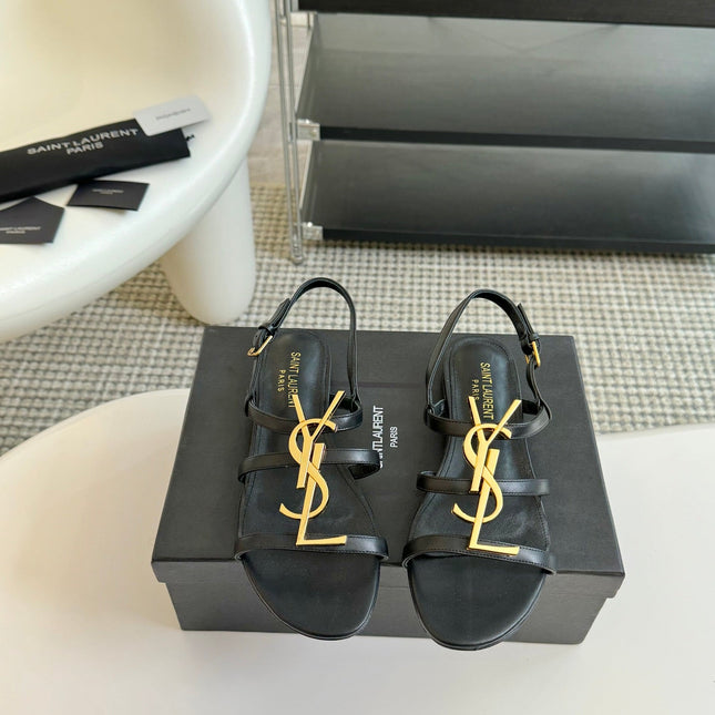 SL CASSANDRA TRIPLE SANDAL FLAT BLACK CALFSKIN