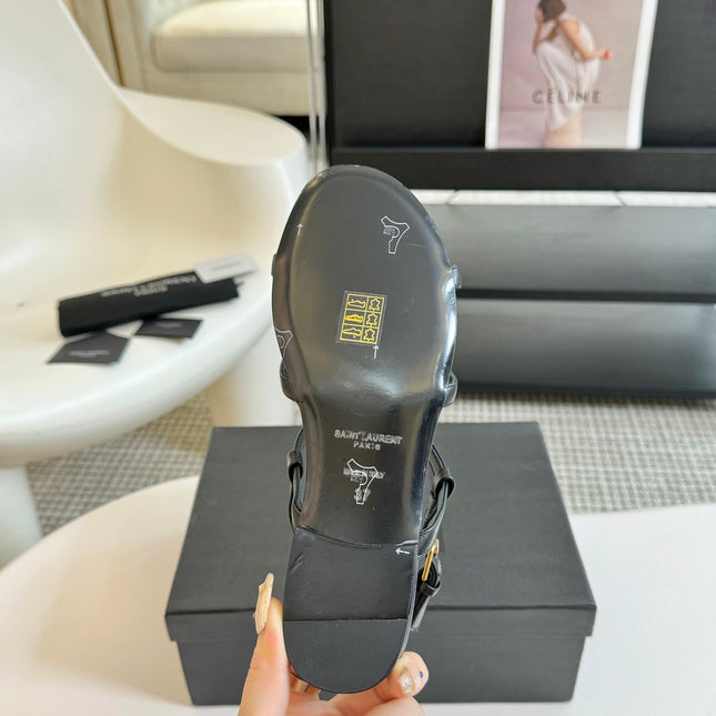 SL CASSANDRA TRIPLE SANDAL FLAT BLACK CALFSKIN