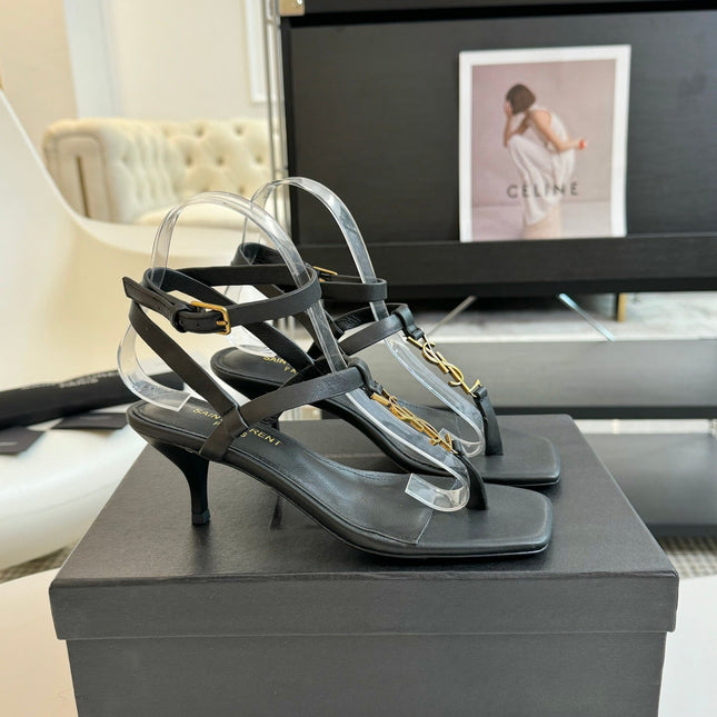 SL CASSANDRA MID-HEEL SANDAL BLACK CALFSKIN