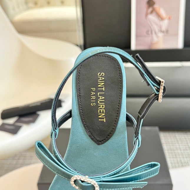 SL CRYSTAL T-STRAP FLAT SANDAL SAPPHIRE SATIN