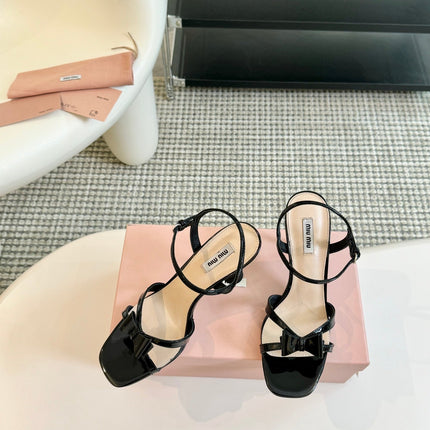 High Heels With Bows Black Glossy Leather