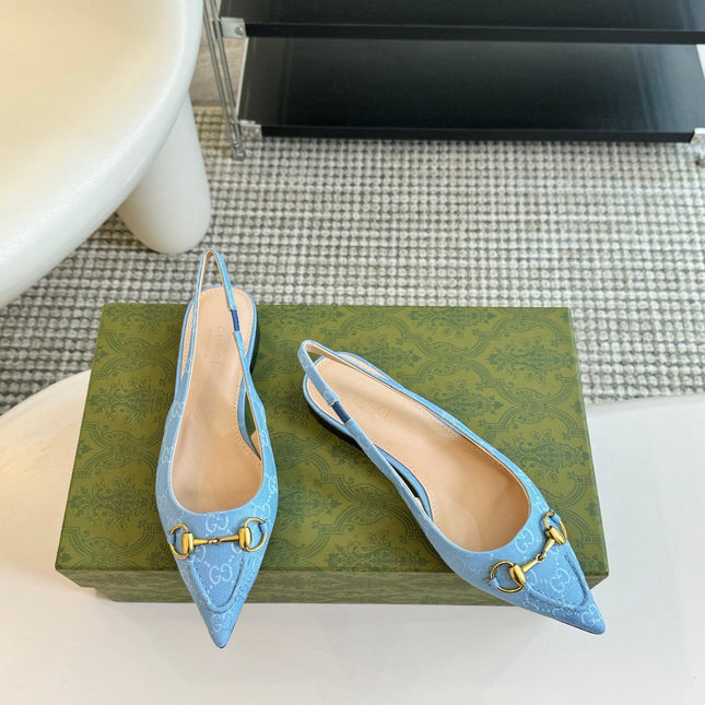 GG HORSEBIT SLINGBACK BALLET FLAT SKY CANVAS