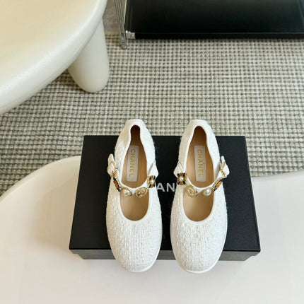MARY JANE SHOES WHITE WOOL TWEED