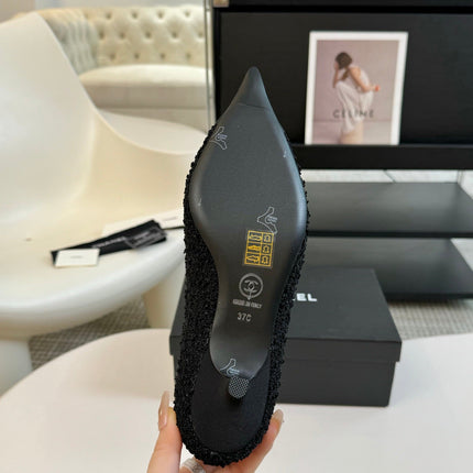 CC MARY JANE IN BLACK WOOL TWEED AND SATIN