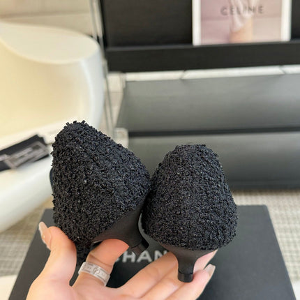 CC MARY JANE IN BLACK WOOL TWEED AND SATIN