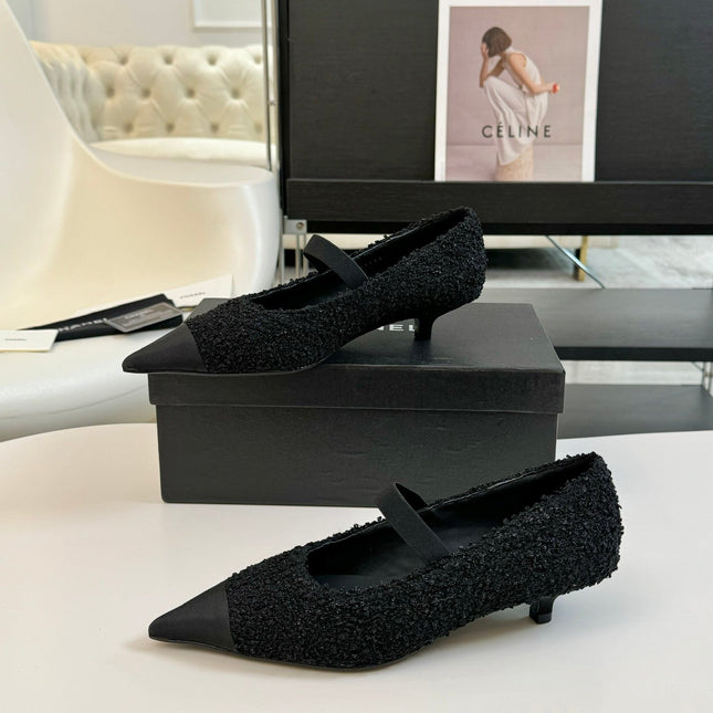 CC MARY JANE IN BLACK WOOL TWEED AND SATIN