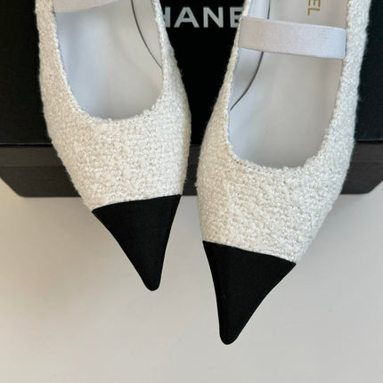CC MARY JANE IN WHITE TWEED AND BLACK SATIN