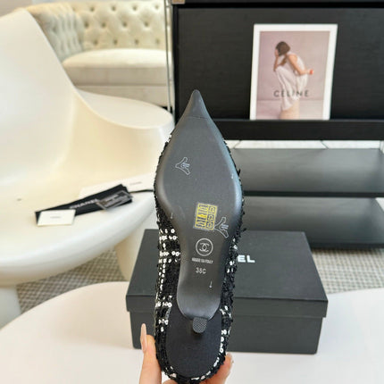 CC MARY JANE IN BLACK MIX WHITE WOOL TWEED