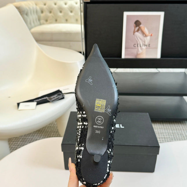 CC MARY JANE IN BLACK MIX WHITE WOOL TWEED