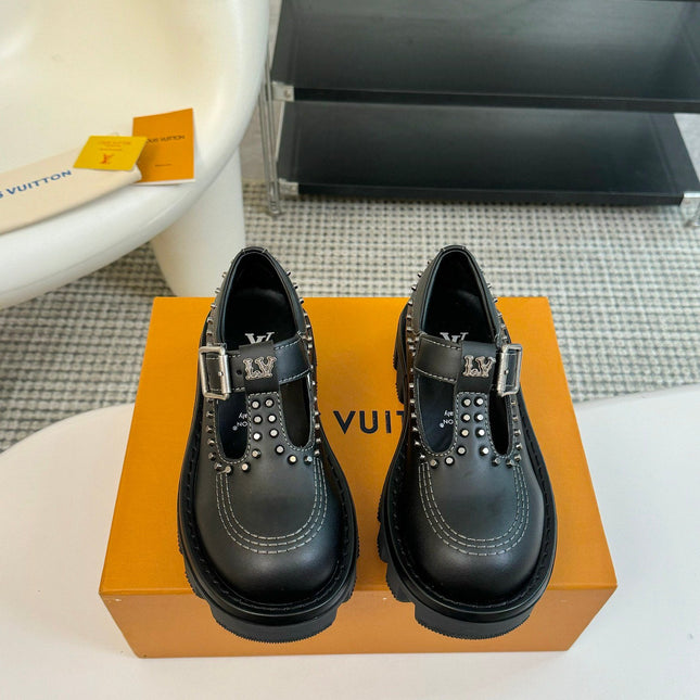 LV CHECKER MARY JANE IN BLACK CALFSKIN
