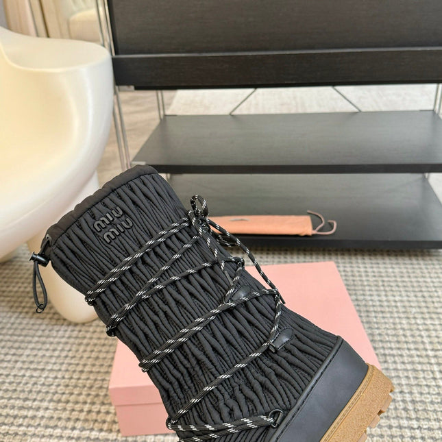 SNOW LONG BOOTS IN BLACK WRINKLED NYLON