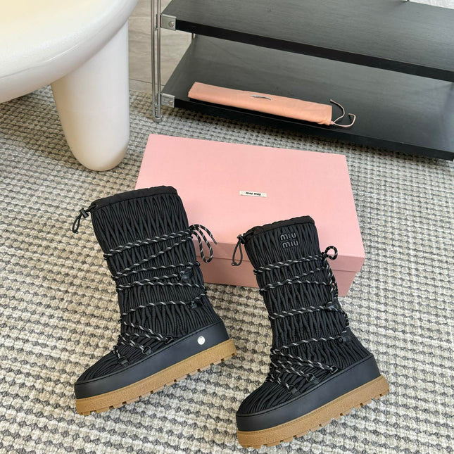 SNOW LONG BOOTS IN BLACK WRINKLED NYLON